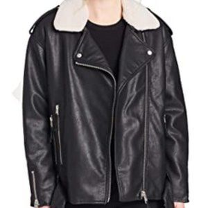 Oversized Faux Leather Belted Motorcycle Jacket L